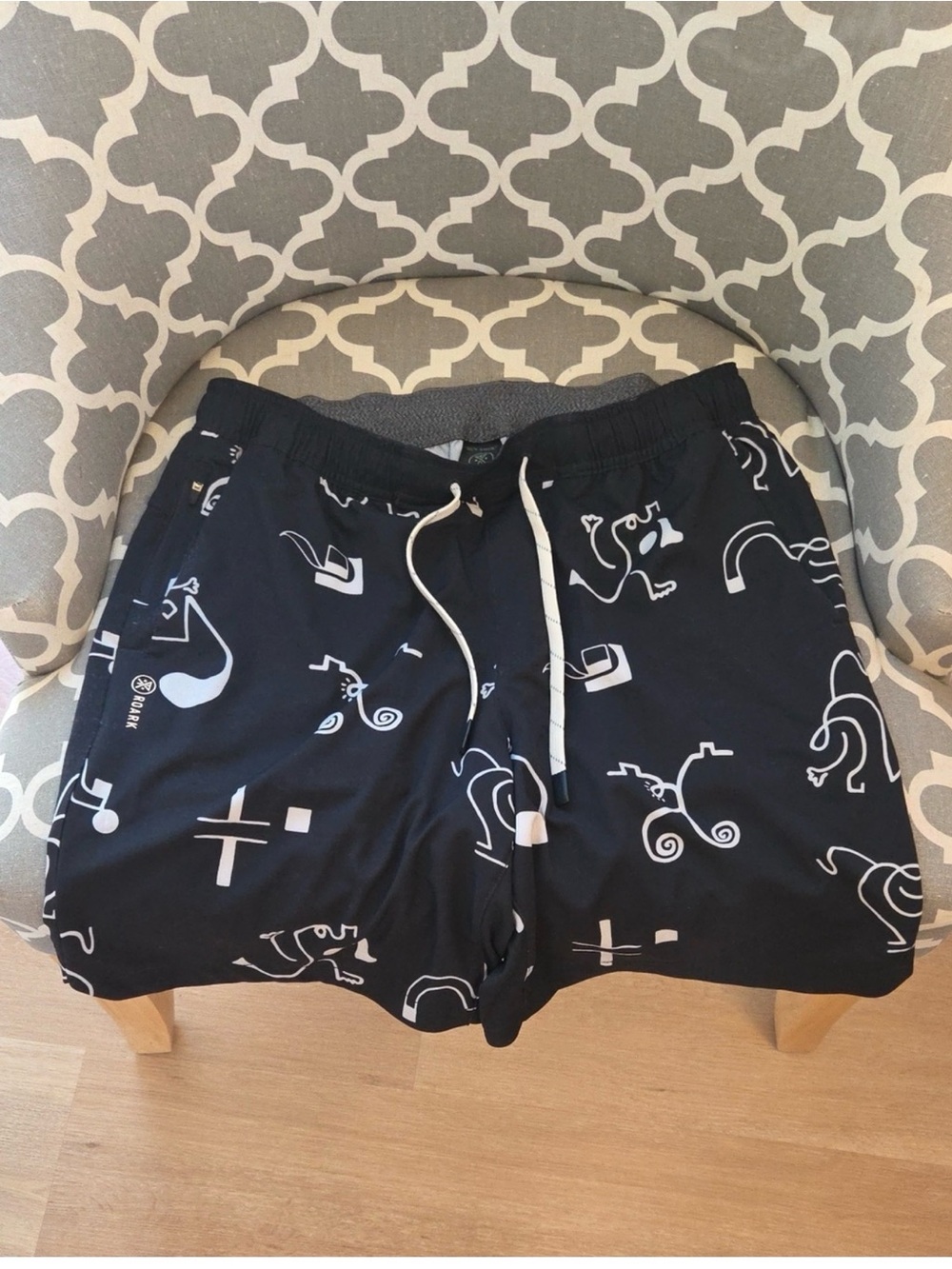 Roark Run Amok Men's Black Graphic Trunks with White Drawstring
